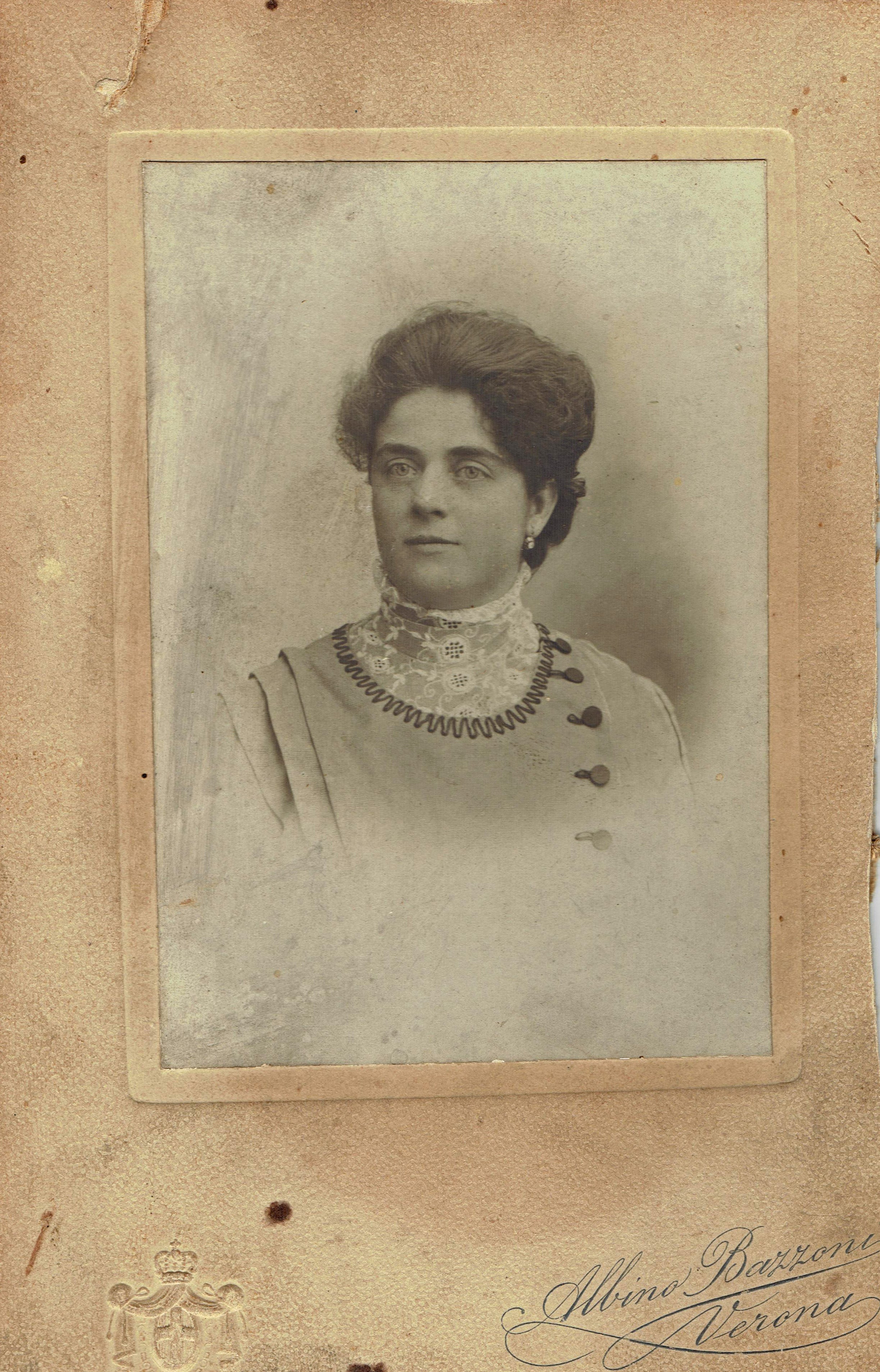 A vintage portrait photograph of Assunta Biscardo taken in Verona, Italy.