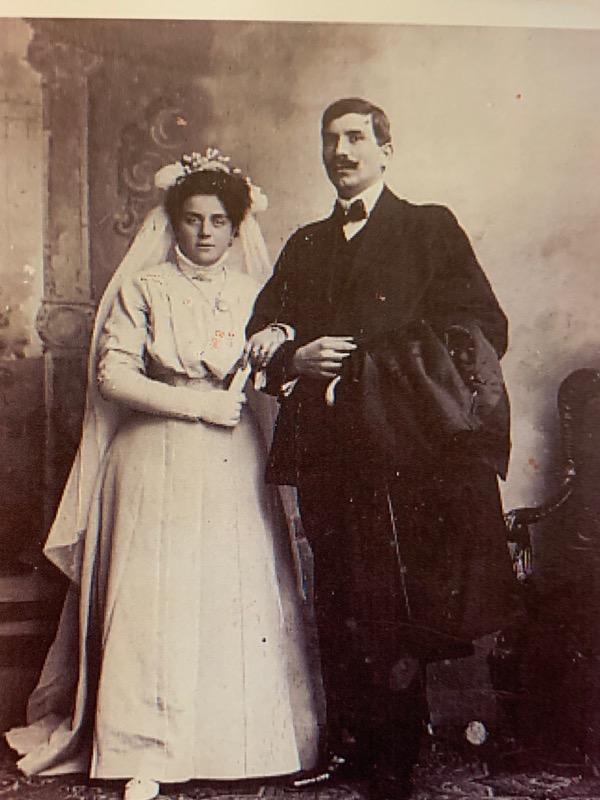 A vintage photograph of Nandy and Assunta on their wedding day
