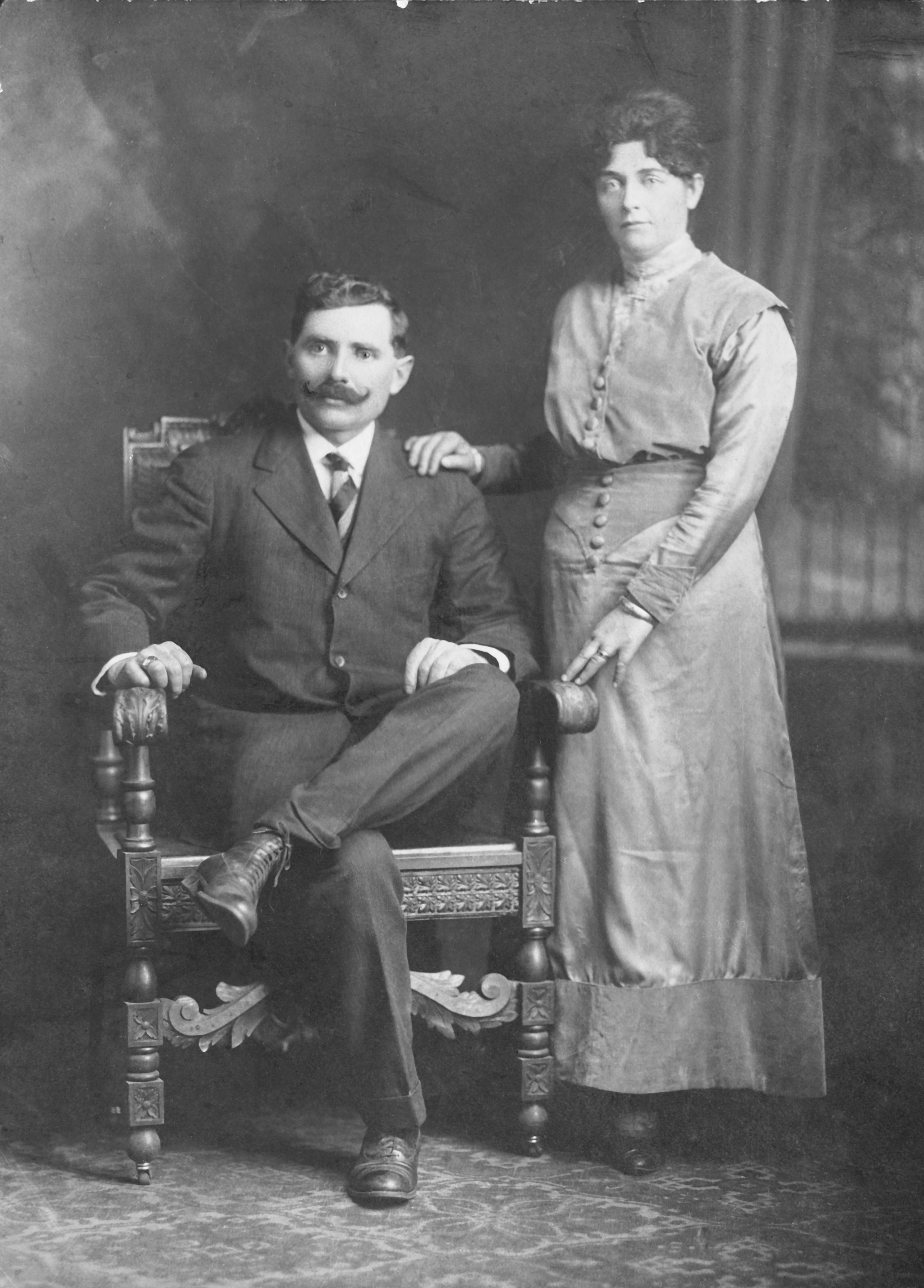 A vintage portrait photograph of Pietro and Assunta on their wedding day.